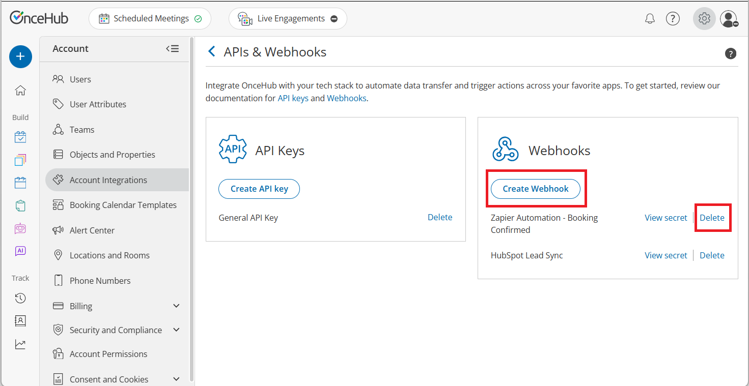 API Integration page with navigation menu