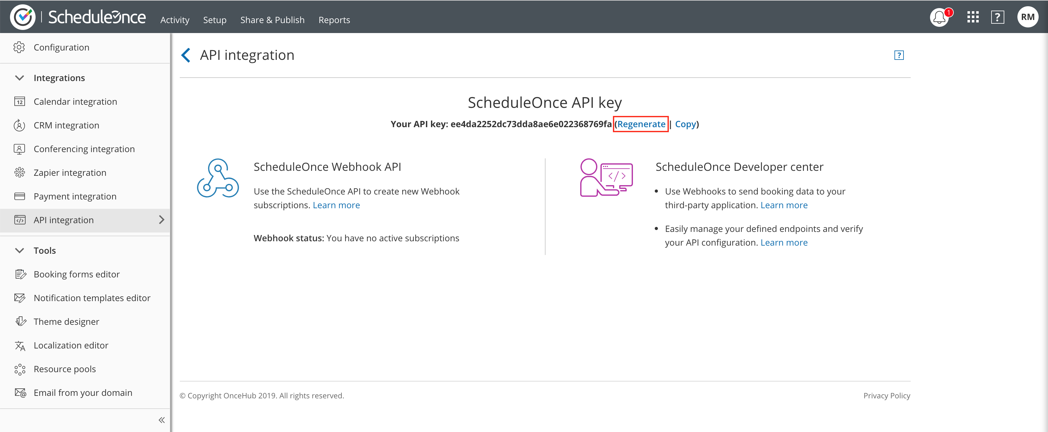 API key - Regenerate link